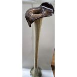 A cream and brown glass tall Jack-in-the-Pulpit vase, 102cm.