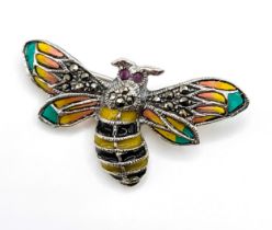 A silver and plique a jour enamel style bee brooch. Approx 4cm x 2cm