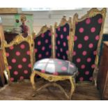 A polka dot four fold room screen (164 x 230cm when unfolded) and stool 62cm x 87cm. Screen has some