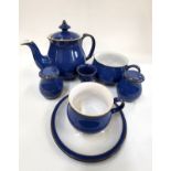 Denby blue glaze dinner tablewares (51), a Le Creuset bowl, a glass bowl 22cm diameter, a Carlton