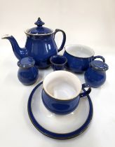 Denby blue glaze dinner tablewares (51), a Le Creuset bowl, a glass bowl 22cm diameter, a Carlton