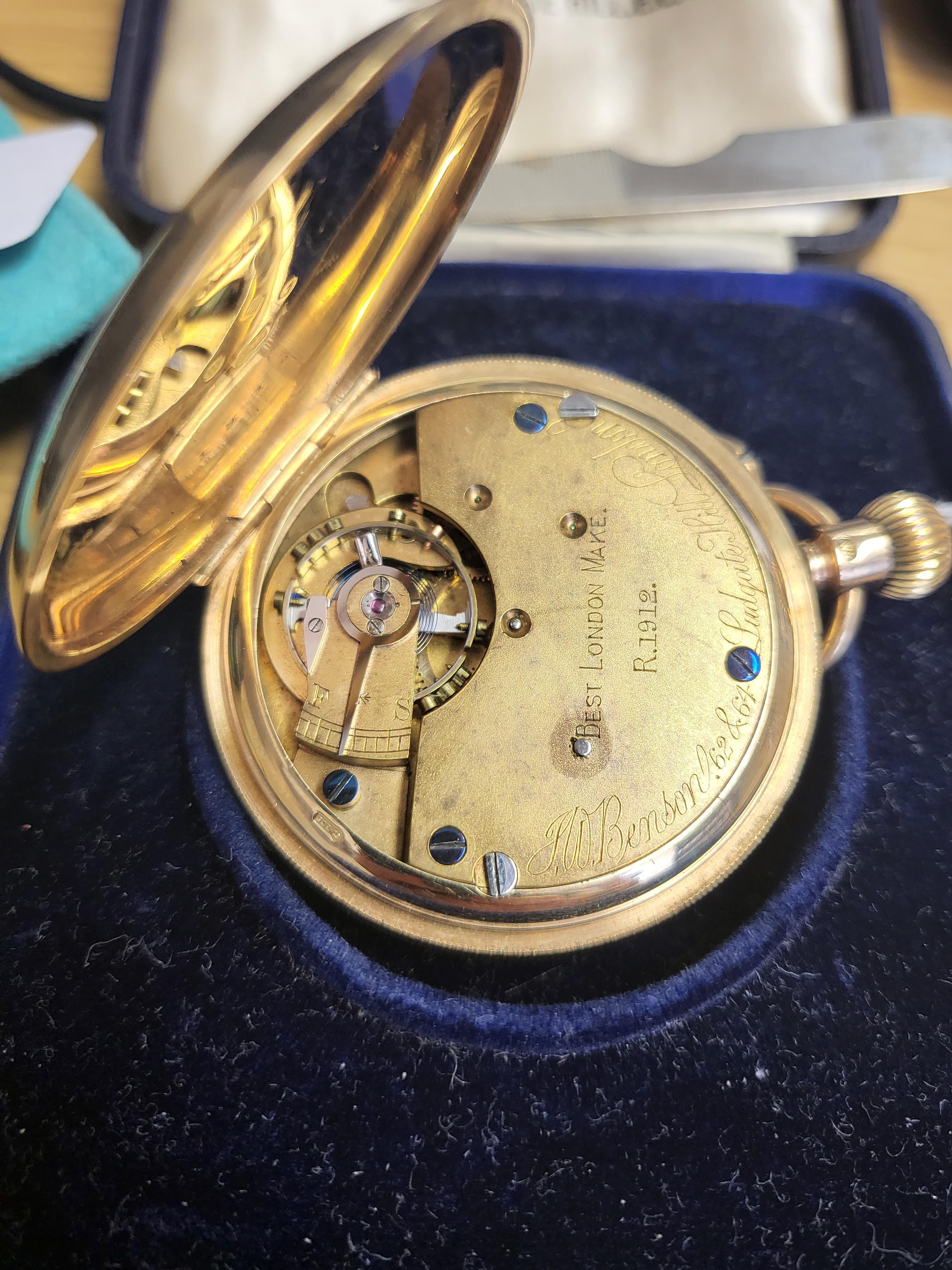 A 9ct yellow gold pocket watch, by J W Benson & Son, with Arabic numeral dial and second - Image 6 of 6