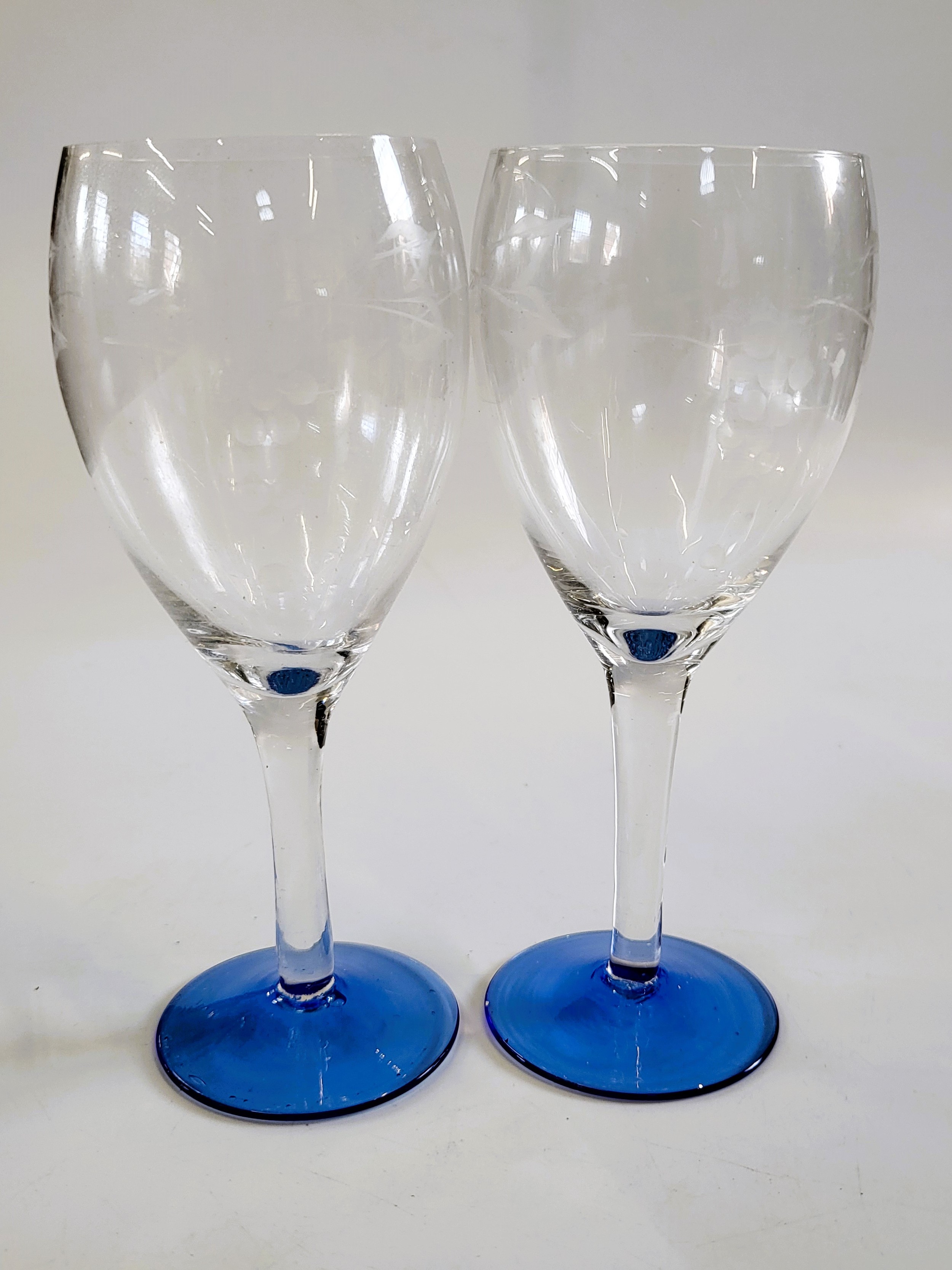 A set of twelve wine glasses with blue tinted feet and set of four French LBVYR coffee cups with - Image 3 of 3