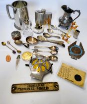 A collection of silver plated items, also including Motor Vehicle bumper emblems and miscellaneous