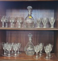 Renwick & Clarke table glass including a pair of Holystone decanters with stoppers and four sets