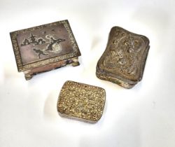 A Chinese white metal trinket box (a/f) the dragon with raised decoration depicting a dragon chasing