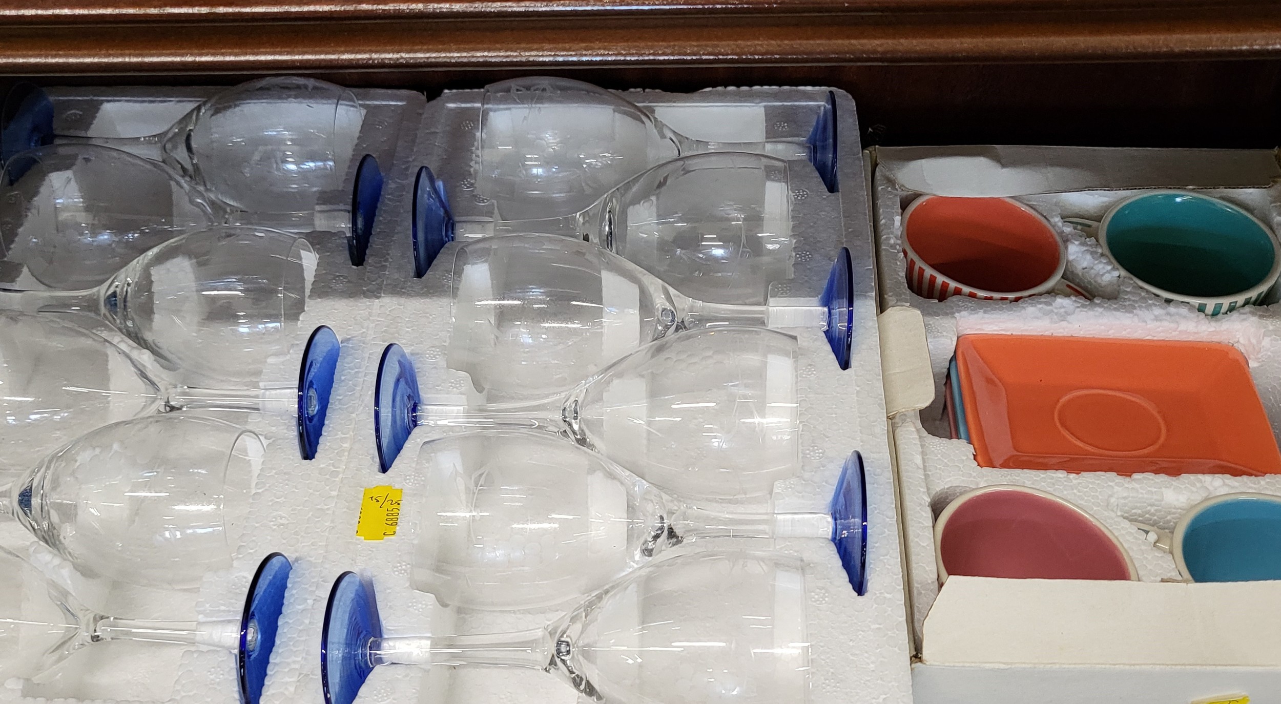 A set of twelve wine glasses with blue tinted feet and set of four French LBVYR coffee cups with - Image 2 of 3