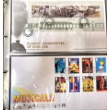 Two albums of First Day covers including: Book Five 2011 Classic Locomotives of England, Musicals,