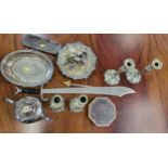 A small collection of brassware and silver plated items.
