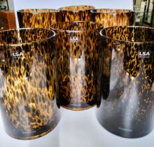 Three Polish LSA International cylindrical mottled glass vases 25cm, and three larger vases 28cm. (