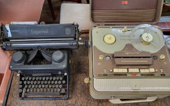 An Imperial typewriter and Grundig reel to reel
