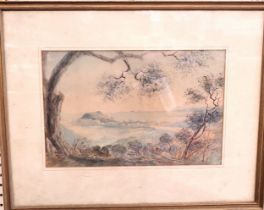 A coastal scene in pastel, framed and glazed. 50cm x 64cm including frame