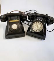 Two vintage telephones, together with a signal post finial, and two door locks.