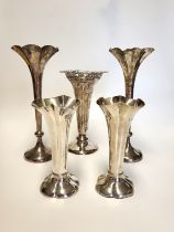 A pair of silver spill vases, hallmarked London, WH&C Ld, weighted bases, approx. 20 cm high,