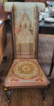 An embroidered prie-dieu chair (possibly Welsh) 98cm.