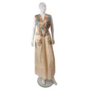 1920’s Japanese beach pyjamas 100% fine quality delicate silk; Made in Japan In ivory with orange,