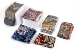 Five Liberty silk scarves consisting of: Hera style scarf decorated with peacock feathers, 90cm x