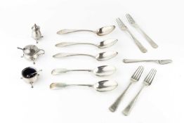 A collection of Danish silver flatware, comprising 3 table spoons, 4 table forks and a dessert fork,