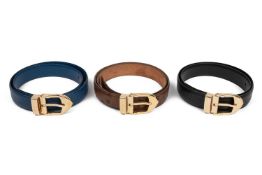Three ladies Louis Vuitton leather belts, all made in France, three different colours: Brown approx.