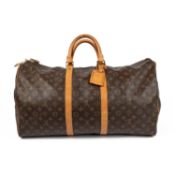 Louis Vuitton Paris 'Keepall 55' bag in iconic Louis Vuitton Monogram Canvas, made in France. With