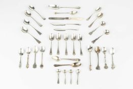 A collection of assorted silver flatware, mainly teaspoons, souvenir spoons etc, and a silver