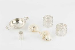 A silver cylindrical small box and cover by Tiffany & Co, having engraved monogram to the lid, the