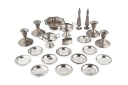 An American silver bowl with shaped and beaded border, 14.5cm wide, other American silver comprising