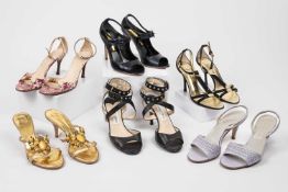 A selection of lady’s designer open-toed stilettos to include – Salvatore Ferragamo (lilac), Jimmy