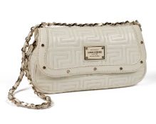 A Gianni Versace cream, patent leather shoulder bag with weaved shoulder chain, length 23cm,