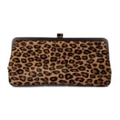 A Lamertson Truex leopard skin fake fur clutch bag Interior – pale blue suede and zip pocket to side