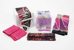 A vibrant collection of vintage silk scarves, to include examples by Liberty, Escada, Adrienne