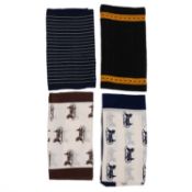 Four Céline Paris silk scarves Navy and cream depicting horses and carts (55cm x 55cm) Brown and