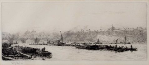William Lionel Wyllie (1851-1931) The Thames signed (in the margin) etching