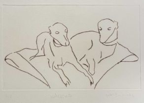 John Emanuel (b.1930) Whippets 4/5, signed, titled, and numbered in pencil (in the margin) etching