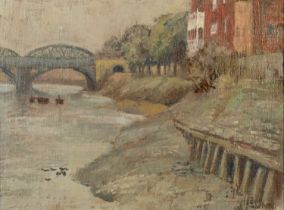 Early 20th Century English School Barnes Bridge, Mortlake indistinctly signed (lower right) oil on