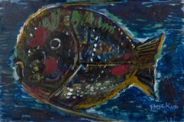 Hans Stocker (1896-1983) Fish signed (lower right) oil on board 22 x 32cm; and a watercolour by