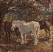 Harry Fidler (1856-1935) Horses sheltering under a tree, signed, oil on canvas, 29 x 30cm