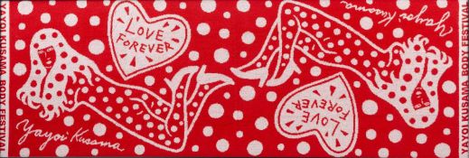 Yayoi Kusama (b.1929) Love Forever screen printed cotton textile 99 x 115cm.