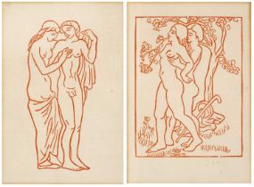 Aristide Maillol (1861-1944) Two wood engravings of Nude Lovers both 14 x 10cm, framed in one