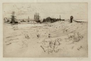 Robert Goff (1837-1922) The Pool, Aldrington signed in pencil (in the margin) etching 16 x 23cm.