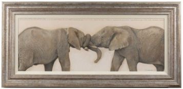 Kim Donaldson (b.1952) Elephant, Bayete signed mixed media 32 x 89cm. Prov: With The Halcyon