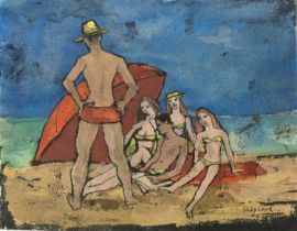 Sidney Horne Shepherd (1909-1993) Figures on a Beach signed (lower right) mixed media 19 x 24cm.