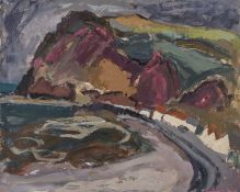 Sheila MacMillan (1928-2018) Scottish Coastal View signed (to reverse) oil on paper 39 x 41cm,