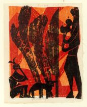 Helmut Grieshaber (1909-1981) Figures and Animal woodcut 22 x 17cm; together with an etching by