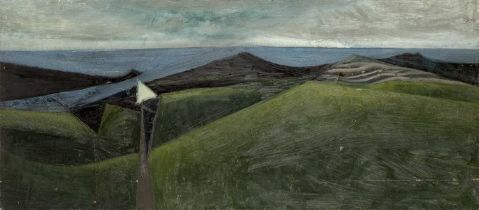 Anthony Curtis (1928-2018) Cornish Coast oil on board 39 x 89cm. Anthony Curtis was an artist born
