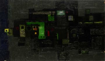 Anthony Curtis (1928-2018) Buildings at Night, 1956 signed and dated (to reverse) oil on board 49