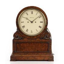 A 19th century burr walnut drum head mantle clock, the painted Roman dial signed Desbois. The twin