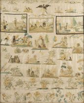 An early 19th century Austrian or German silk embroidered picture depicting different scenes and