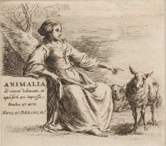 Nicholas Bercham (1620-1683) Animalia, etching. 10cm x 11cm together with bleating sheep, etching by