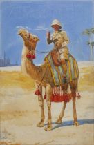 An early 20th century watercolour of a gentleman on a camel 36cm x 24cm